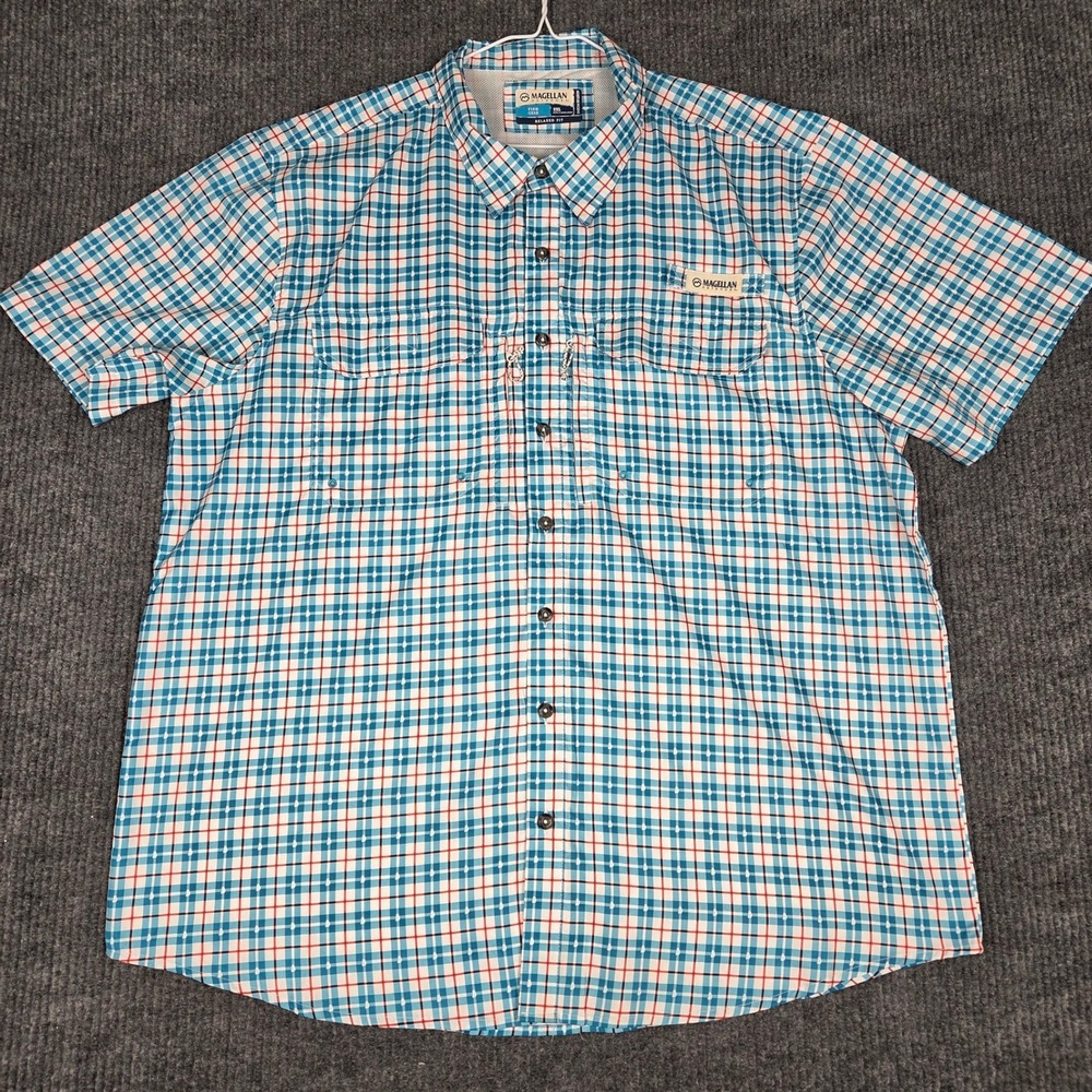 Magellan Outdoors Mens 2XL Blue Plaid Fish Gear Relaxed Fit Fishing Shirt 26681 - Picture 1 of 8